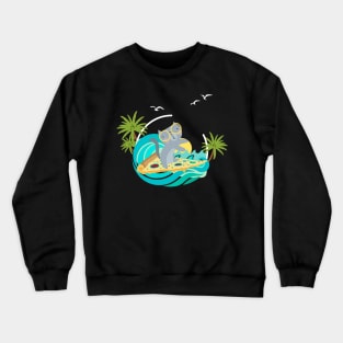 Surfing cat at a Pizza Crewneck Sweatshirt